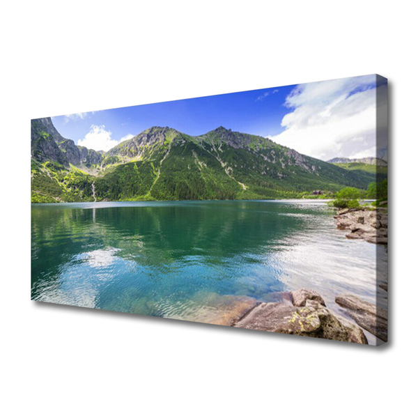 Canvas Wall art Mountain lake landscape grey green blue