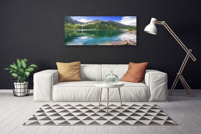 Canvas Wall art Mountain lake landscape grey green blue