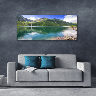 Canvas Wall art Mountain lake landscape grey green blue