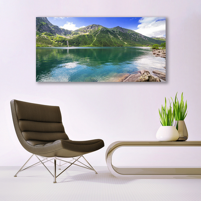 Canvas Wall art Mountain lake landscape grey green blue