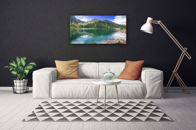 Canvas Wall art Mountain lake landscape grey green blue