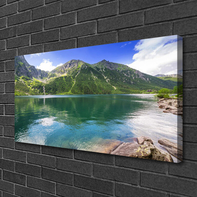 Canvas Wall art Mountain lake landscape grey green blue