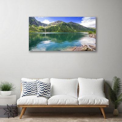 Canvas Wall art Mountain lake landscape grey green blue