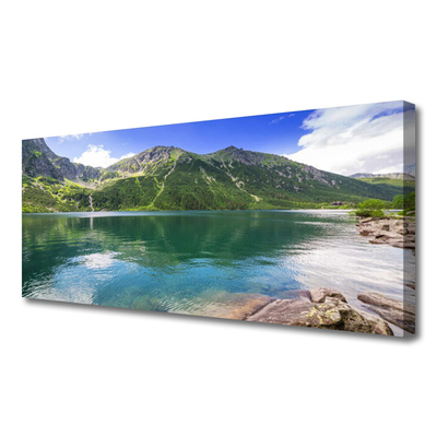 Canvas Wall art Mountain lake landscape grey green blue