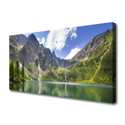 Canvas Wall art Mountain lake landscape grey green blue