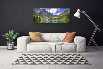 Canvas Wall art Mountain lake landscape grey green blue