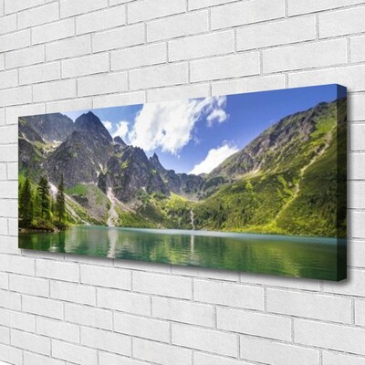 Canvas Wall art Mountain lake landscape grey green blue