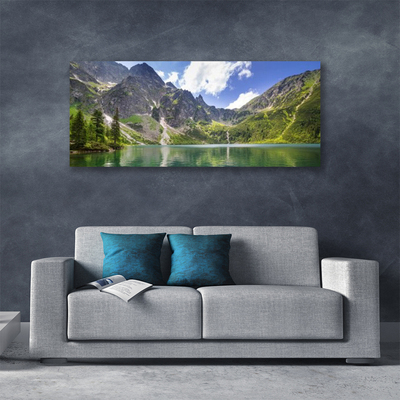 Canvas Wall art Mountain lake landscape grey green blue