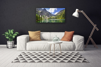 Canvas Wall art Mountain lake landscape grey green blue