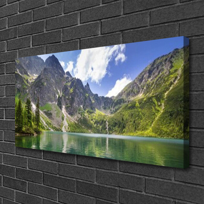 Canvas Wall art Mountain lake landscape grey green blue