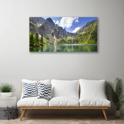 Canvas Wall art Mountain lake landscape grey green blue