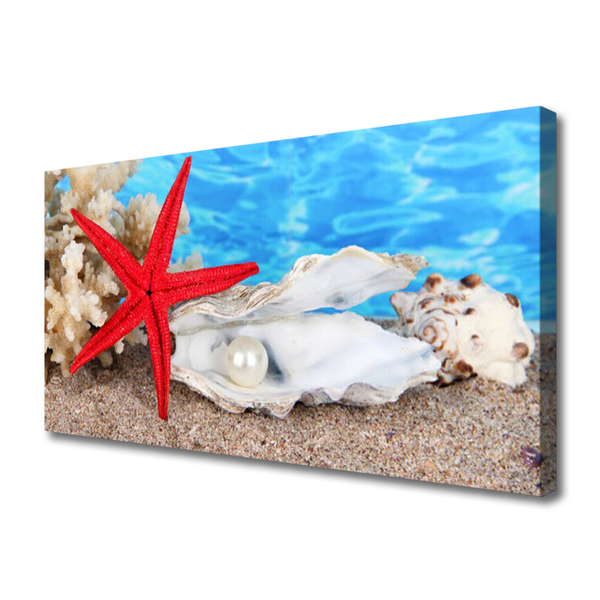 Canvas Wall art Starfish shells nature red white