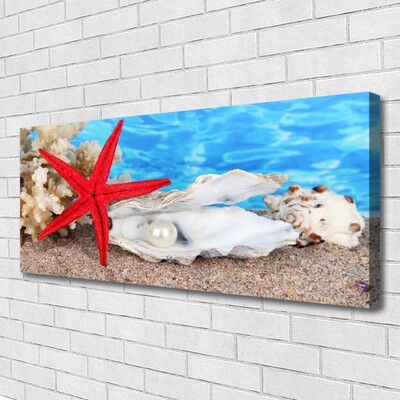 Canvas Wall art Starfish shells nature red white