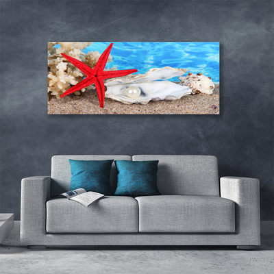 Canvas Wall art Starfish shells nature red white