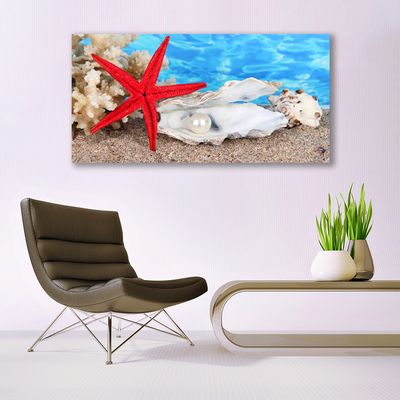 Canvas Wall art Starfish shells nature red white