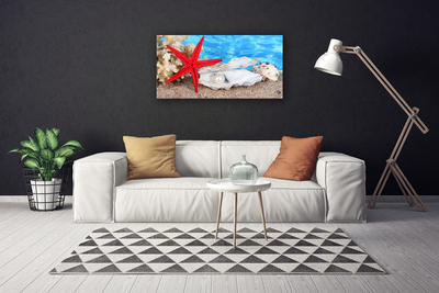 Canvas Wall art Starfish shells nature red white