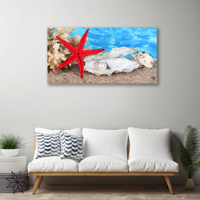 Canvas Wall art Starfish shells nature red white