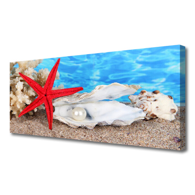 Canvas Wall art Starfish shells nature red white