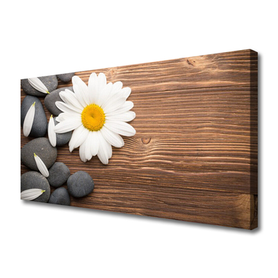 Canvas Wall art Daisy stones floral yellow white grey