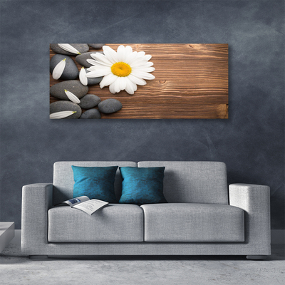 Canvas Wall art Daisy stones floral yellow white grey