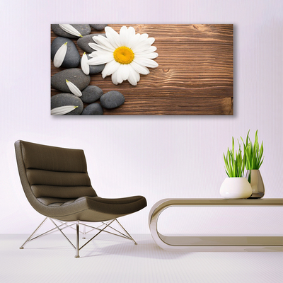 Canvas Wall art Daisy stones floral yellow white grey