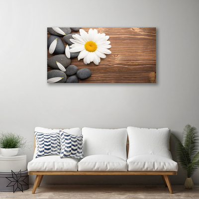 Canvas Wall art Daisy stones floral yellow white grey