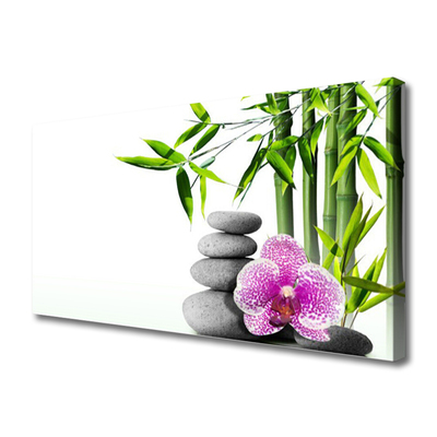 Canvas Wall art Bamboo cane flower stones floral green pink grey