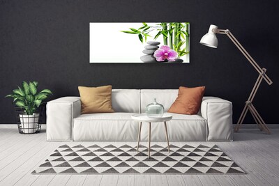 Canvas Wall art Bamboo cane flower stones floral green pink grey