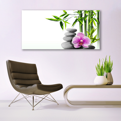 Canvas Wall art Bamboo cane flower stones floral green pink grey