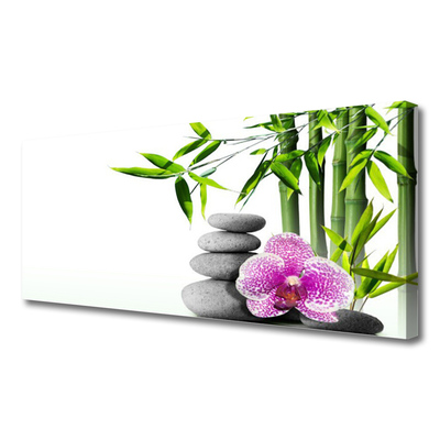 Canvas Wall art Bamboo cane flower stones floral green pink grey