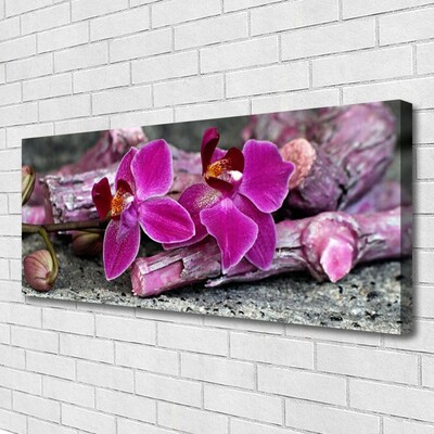 Canvas Wall art Wood flowers floral brown red