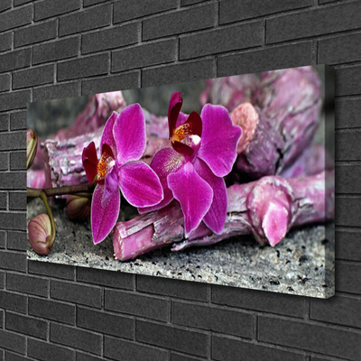 Canvas Wall art Wood flowers floral brown red