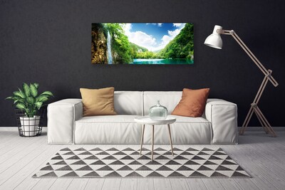Canvas Wall art Mountain forest lake nature brown green blue