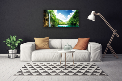 Canvas Wall art Mountain forest lake nature brown green blue