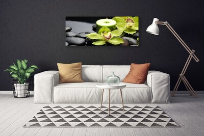 Canvas Wall art Flower stones floral green black