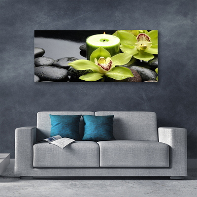 Canvas Wall art Flower stones floral green black