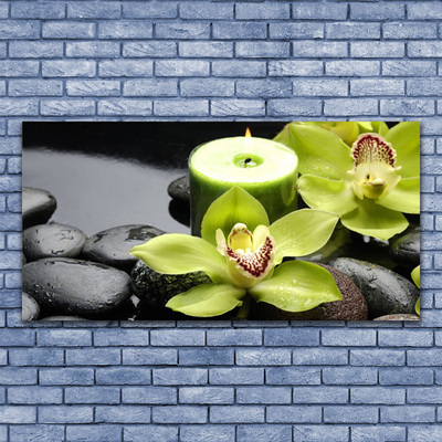 Canvas Wall art Flower stones floral green black