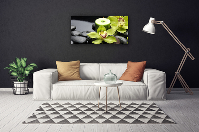 Canvas Wall art Flower stones floral green black