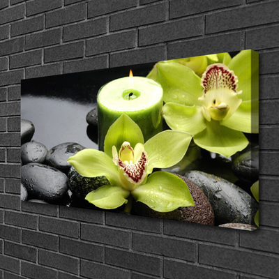 Canvas Wall art Flower stones floral green black