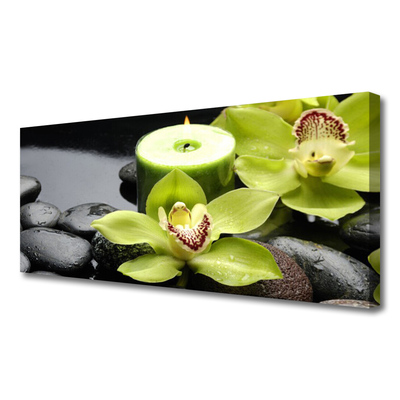 Canvas Wall art Flower stones floral green black