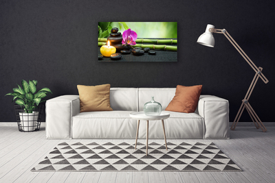 Canvas Wall art Bamboo flower stones candle art green pink black yellow