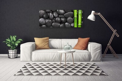 Canvas Wall art Bamboo stalk stones art green black