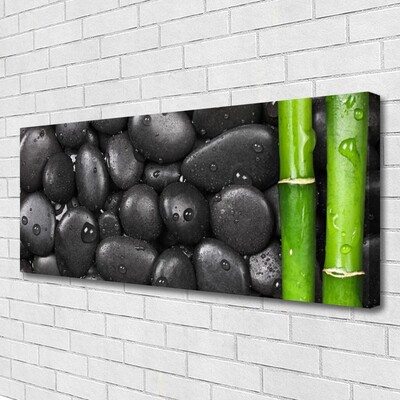 Canvas Wall art Bamboo stalk stones art green black