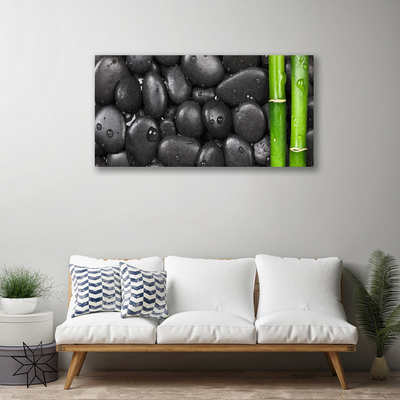 Canvas Wall art Bamboo stalk stones art green black