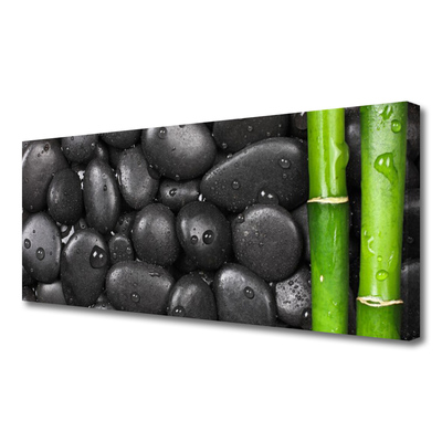 Canvas Wall art Bamboo stalk stones art green black