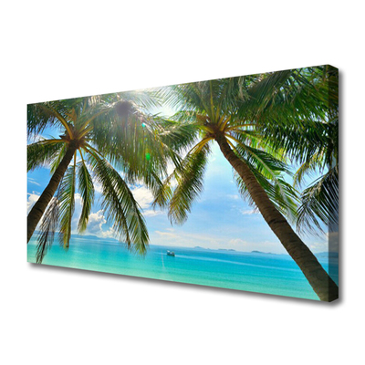 Canvas Wall art Palm tree sea landscape brown green blue