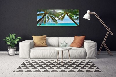 Canvas Wall art Palm tree sea landscape brown green blue