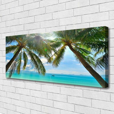 Canvas Wall art Palm tree sea landscape brown green blue