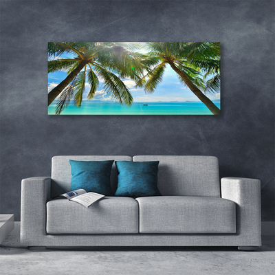 Canvas Wall art Palm tree sea landscape brown green blue