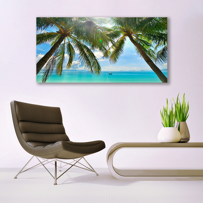 Canvas Wall art Palm tree sea landscape brown green blue